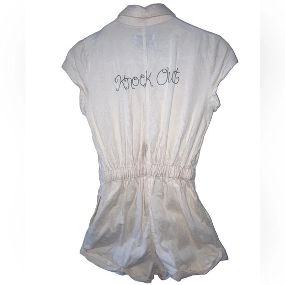 Urban Outfitters Knock Out Corduroy Romper Cream Women’s Size XS Button Preppy - Picture 2 of 11